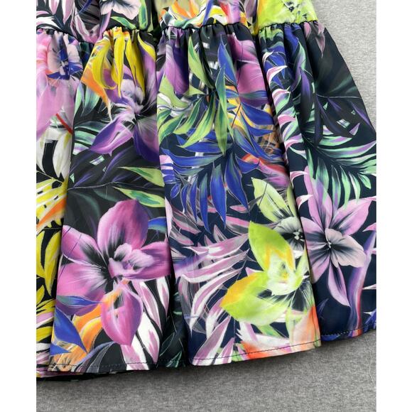 Elie Elie Tahari Skirt Small Tropical Floral Print Tiered Midi Pleated Flounce - Picture 8 of 15